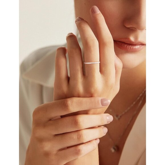 Women's A-0.3Carat Band Eternity Ring Sterling Silver 18K White Gold Plated - Picture 3 of 7